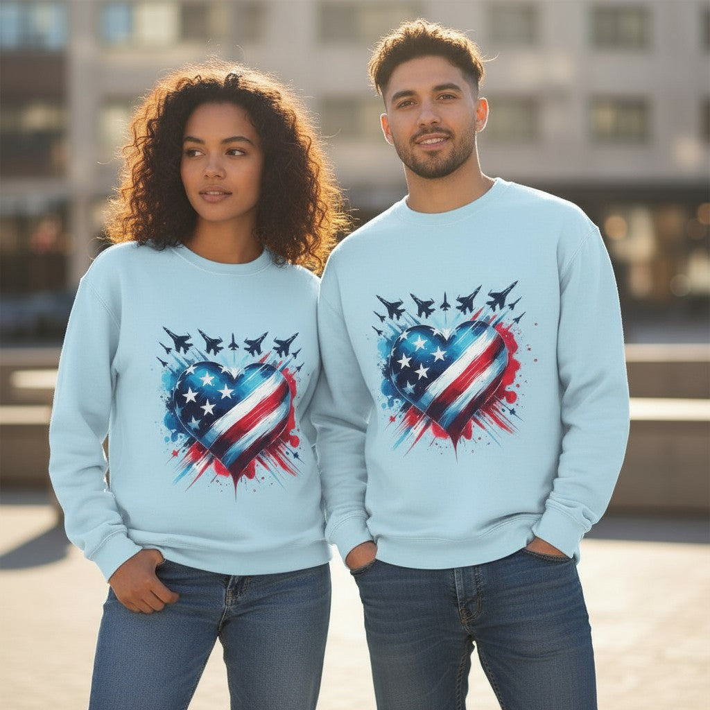 Patriotic Heart Sweatshirt, USA Pride Apparel, Unisex Fashion