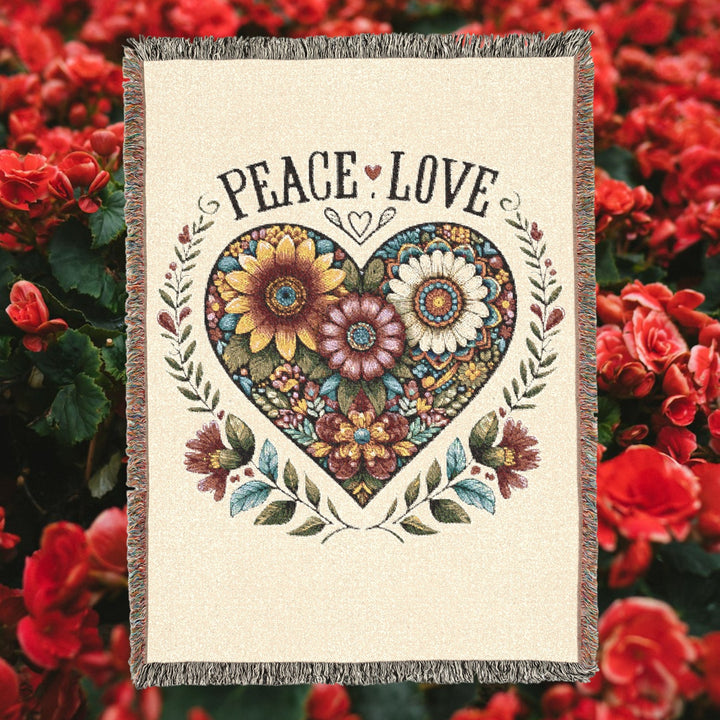 Peace, Love & Heart Woven Blanket –Meaningful Home Décor & Thoughtful Gift