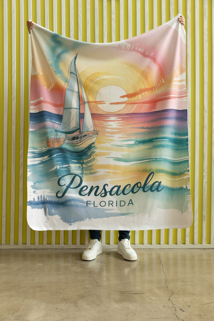 Pensacola Florida Velveteen Plush Blanket - Cozy Nautical Decor for Beach Lovers