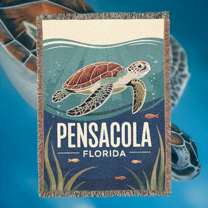 Pensacola Florida Cozy Beach-Themed Woven Blanket – Turtle Design