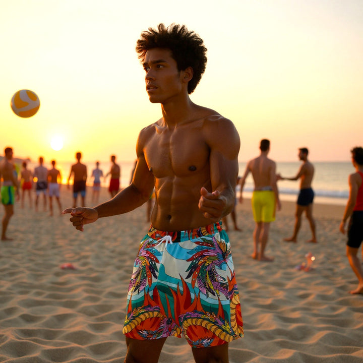 Vibrant Phoenix Dragon Print Unisex Swim Shorts