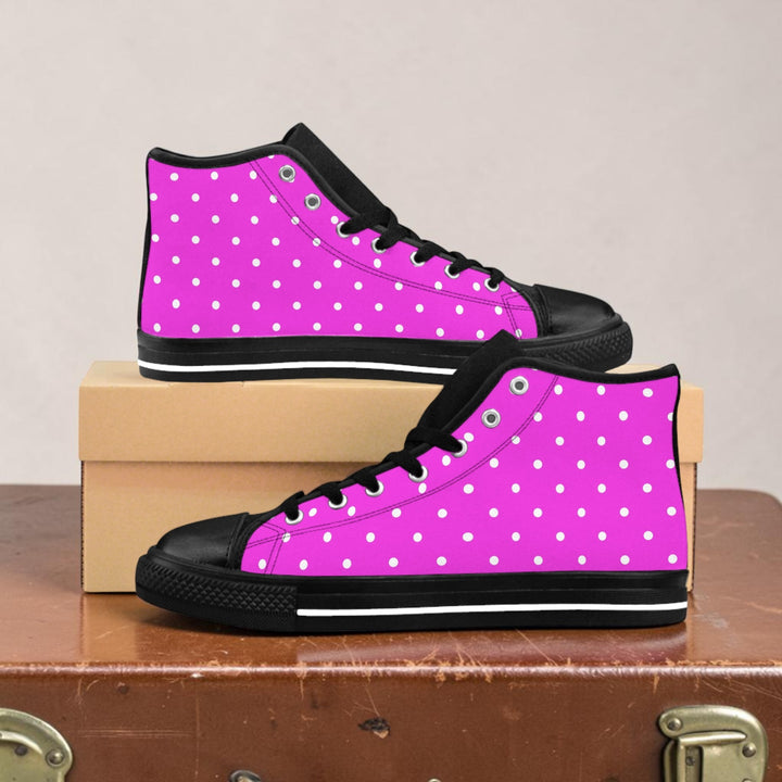 Pink Polka Dot High-Top Sneakers — Women's Classic Canvas Shoes