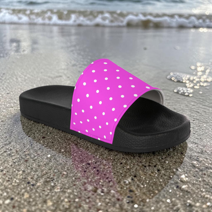 Pink Polka Dot Slide Sandals — Women's Casual Pool & Beach Slides