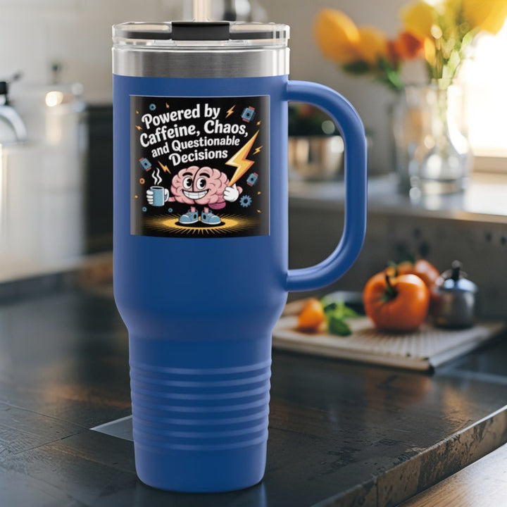 Powered by Caffeine Chaos Insulated Travel Mug, 40oz - Perfect for Coffee Lovers, Road Trips, Gifts for Her, Motivational Travel Mug,
