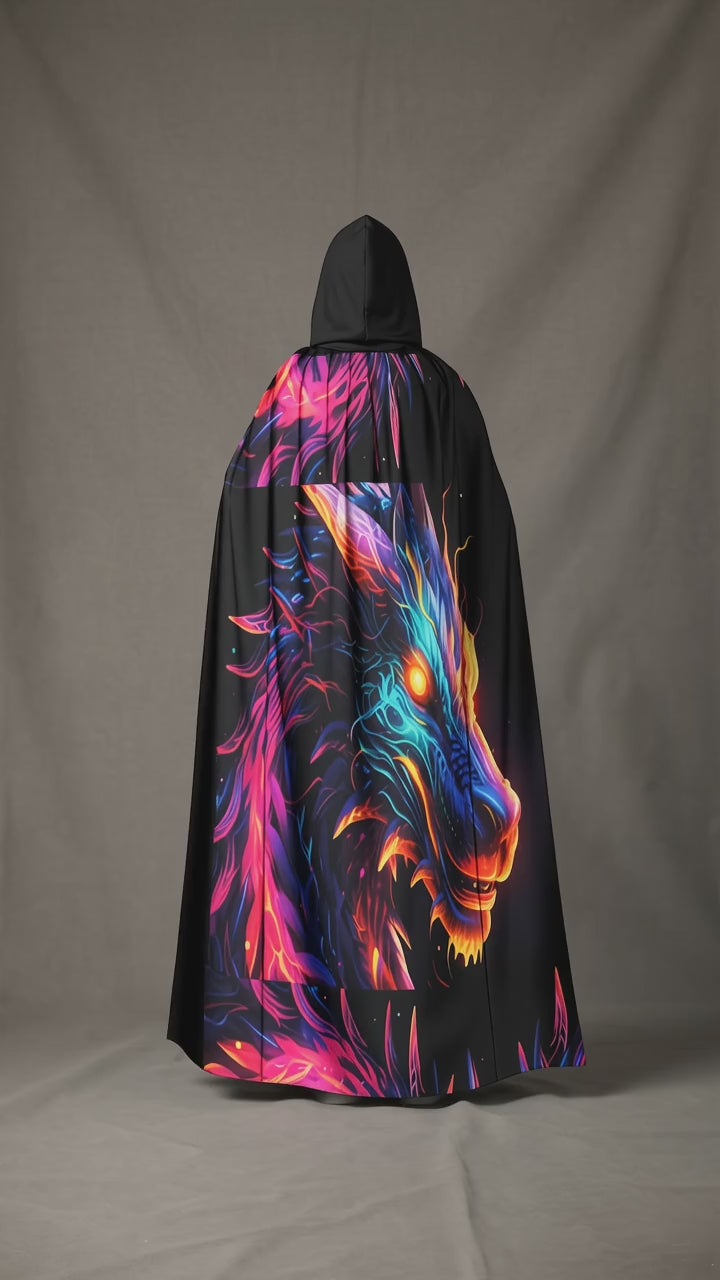 Neon Dragon Unisex Hooded Cloak | Microfiber Cape