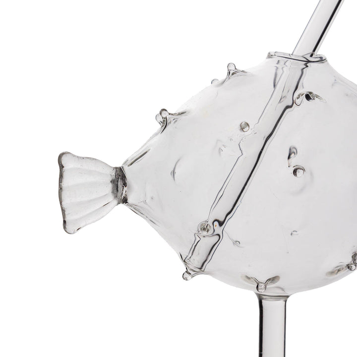 BarConic® Puffer Fish Cocktail Glass | Tropical Drink Glass with Straw