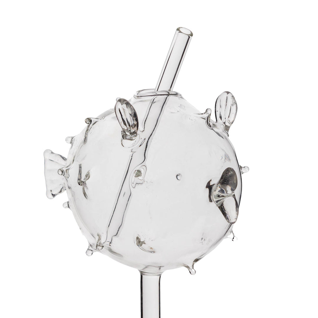 BarConic® Puffer Fish Cocktail Glass | Tropical Drink Glass with Straw