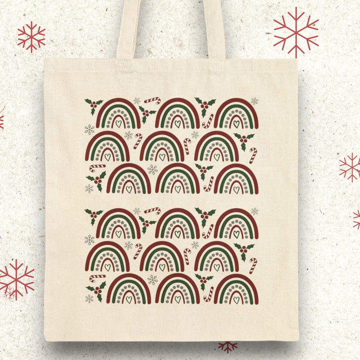 Cotton Canvas Tote Bag - Christmas Rainbows