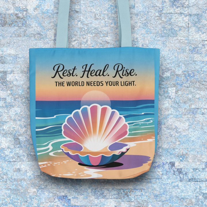 Inspirational Canvas Tote Bag - 'Rest. Heal. Rise.' with 5-Color Straps