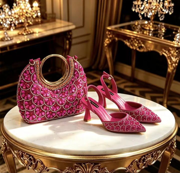 Italian Ladies Shoes & Matching Bag Set EDS42 – Rhinestone Slingback Heels