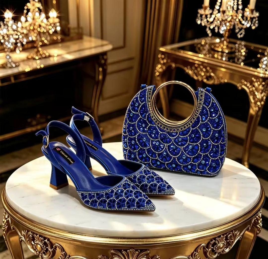 Italian Ladies Shoes & Matching Bag Set EDS42 – Rhinestone Slingback Heels