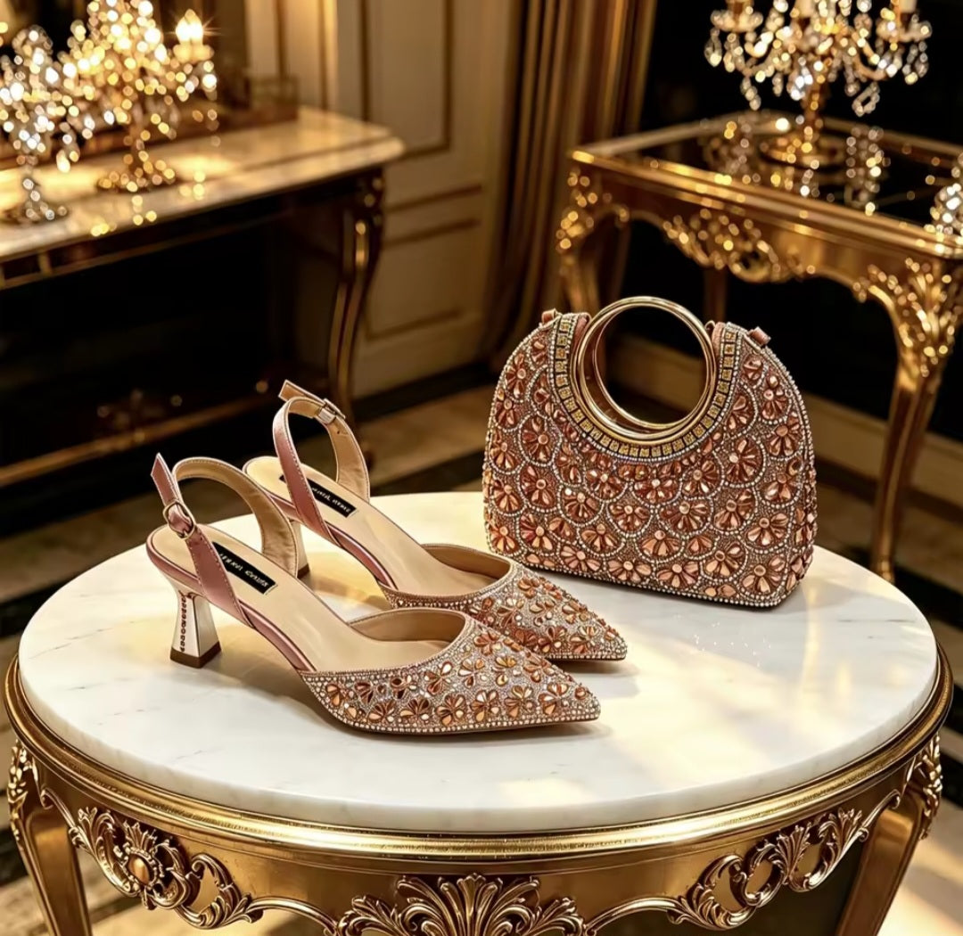 Italian Ladies Shoes & Matching Bag Set EDS42 – Rhinestone Slingback Heels