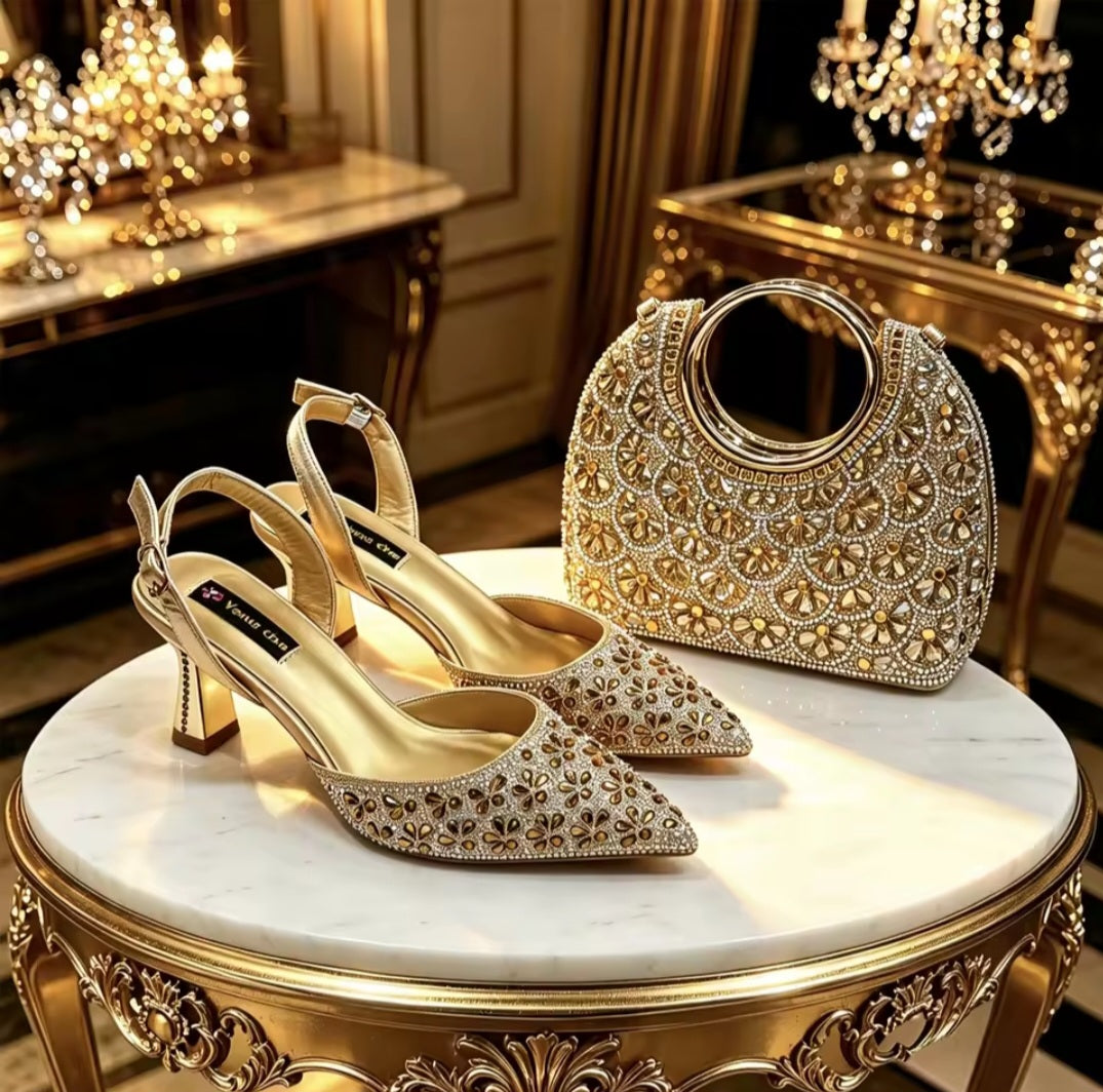 Italian Ladies Shoes & Matching Bag Set EDS42 – Rhinestone Slingback Heels
