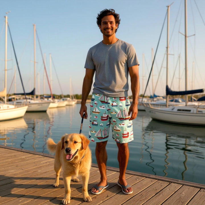 Men's Jogger Shorts - Sail Boats