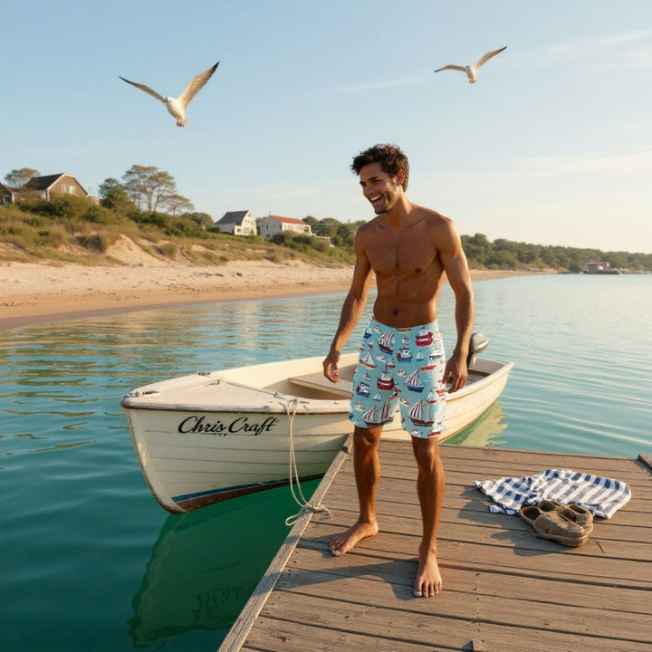 Men's Jogger Shorts - Sail Boats