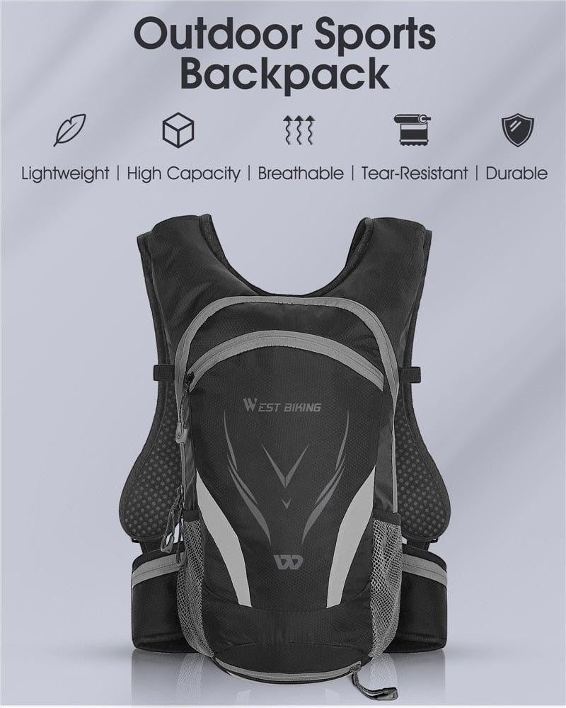 Sea Dragon Dreams 10L hydration backpack in black with reflective accents, breathable mesh, and adjustable straps.