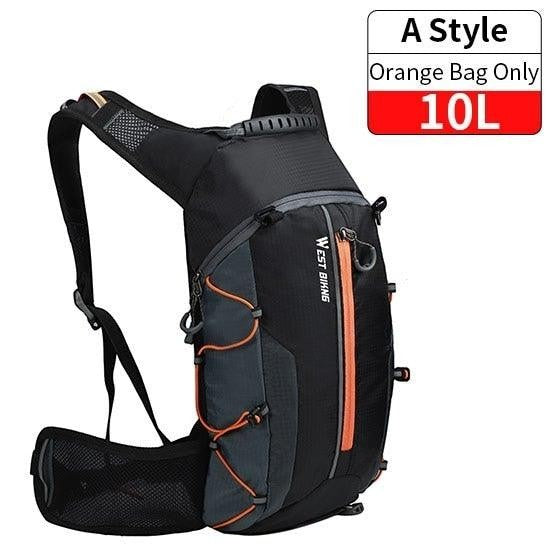Sea Dragon Dreams 10L hydration backpack in black and orange ripstop fabric for cycling, hiking, and outdoor sports.