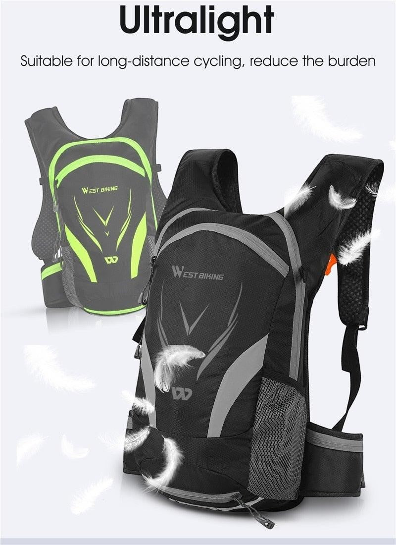 Sea Dragon Dreams 10L waterproof hydration backpack in black with reflective accents for cycling and hiking.