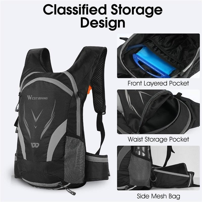Sea Dragon Dreams 10L hydration backpack with multiple storage compartments, mesh pockets, and reflective details.