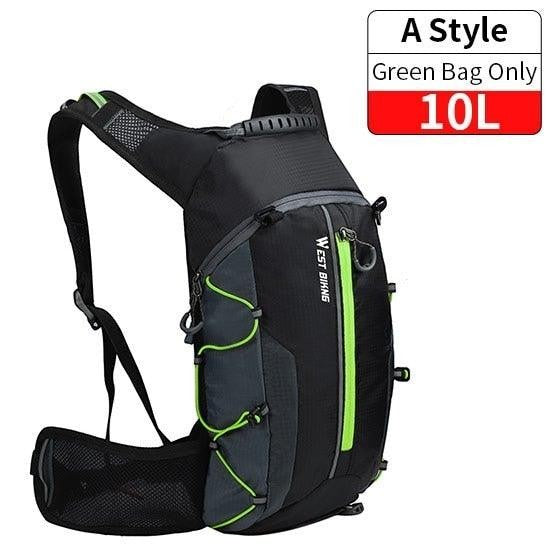 Sea Dragon Dreams 10L hydration backpack in black and grey with neon green accents, featuring adjustable straps.