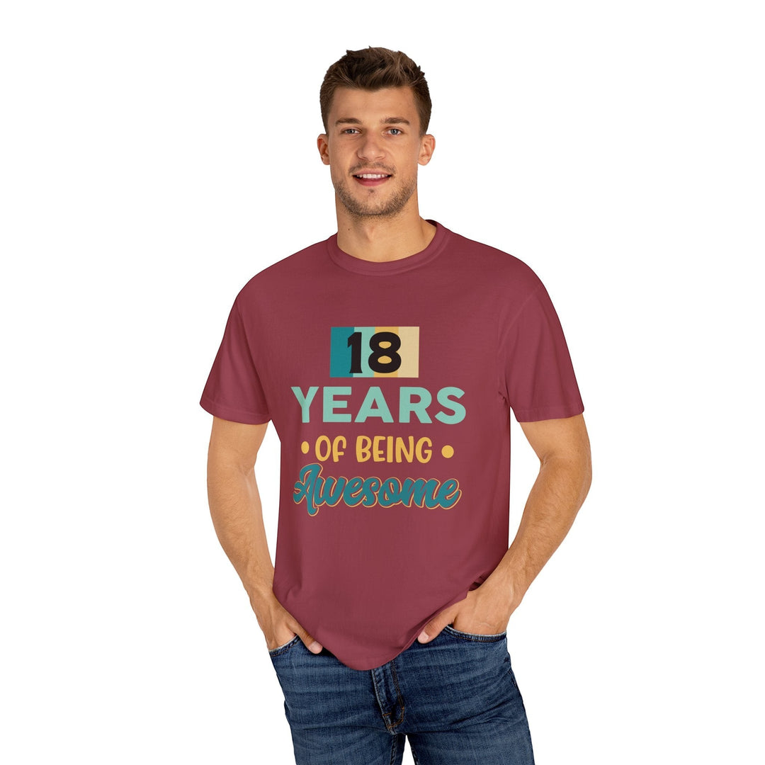 Sea Dragon Dreams unisex 18th birthday t-shirt in maroon cotton with retro 18 years of being awesome graphic print