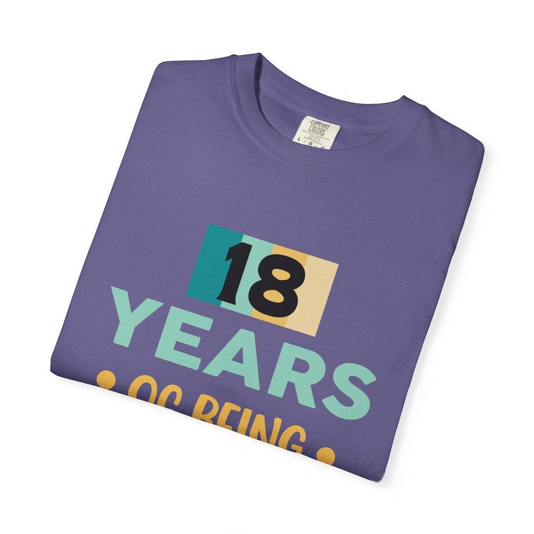 Sea Dragon Dreams 18th birthday unisex t-shirt in purple cotton with a colorful graphic print