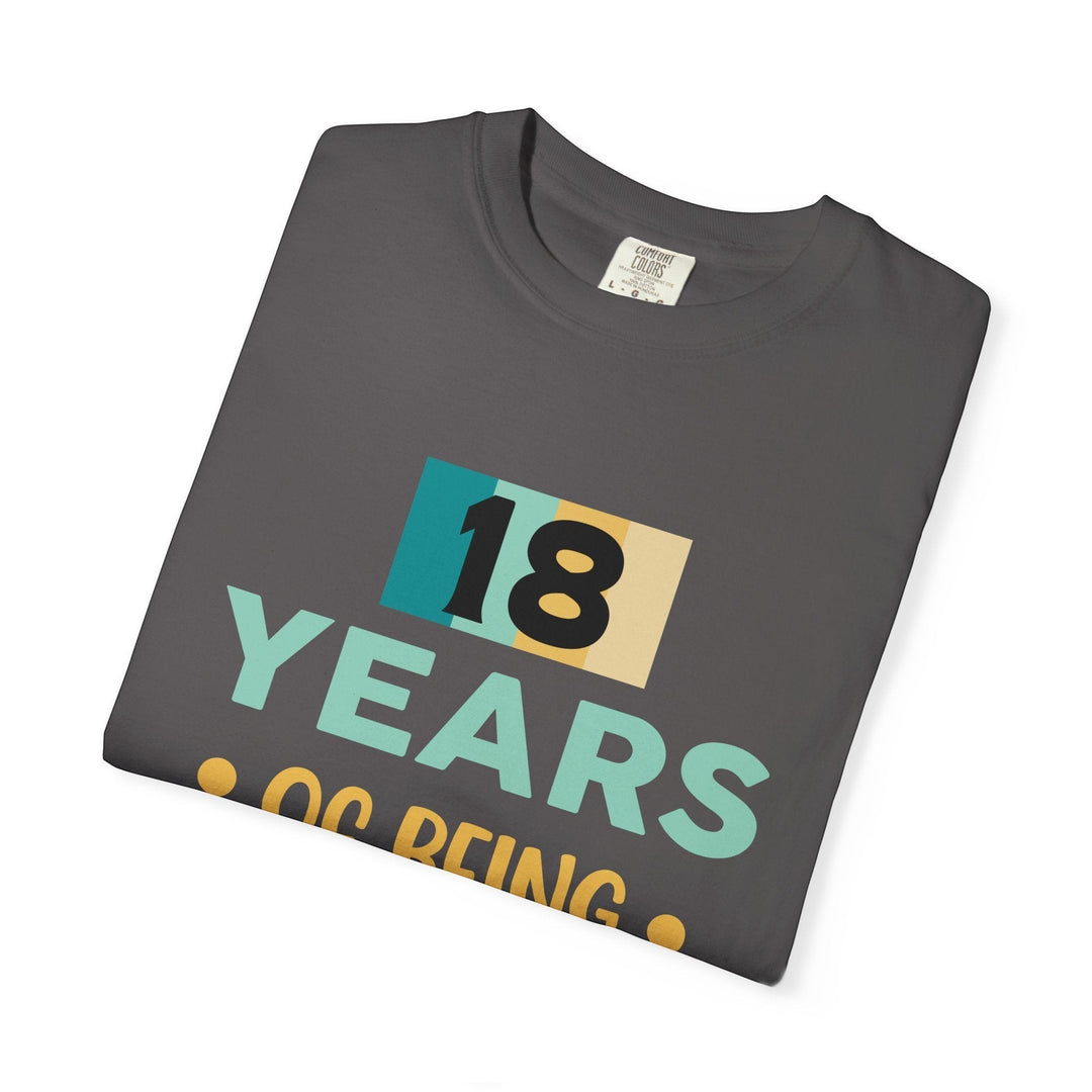 Sea Dragon Dreams 18th birthday unisex t-shirt in charcoal grey cotton with a colourful retro graphic print
