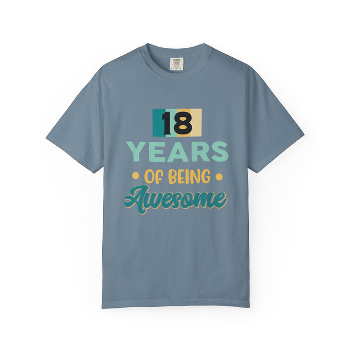 Sea Dragon Dreams blue unisex 18th birthday t-shirt with retro typography graphic print on soft cotton fabric.