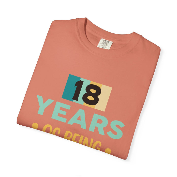 Sea Dragon Dreams 18th birthday unisex t-shirt in coral cotton with a retro 18 years graphic print