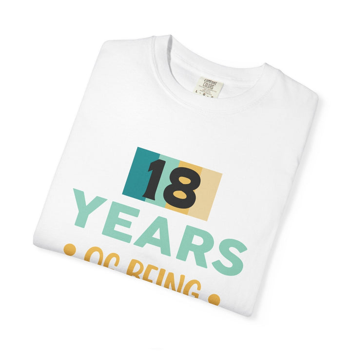 Sea Dragon Dreams white 18th birthday unisex cotton t-shirt with a colorful graphic print of the number 18.