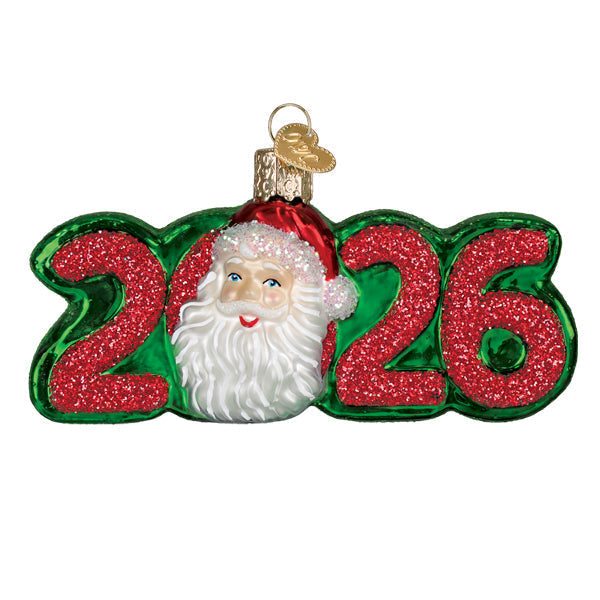 Sea Dragon Dreams 2026 Santa Christmas ornament featuring red glitter numbers and a classic Santa face design.