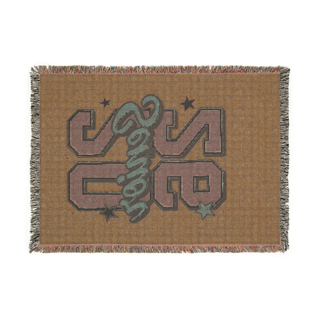 Sea Dragon Dreams 2026 senior woven cotton throw blanket with fringed edges and varsity style lettering