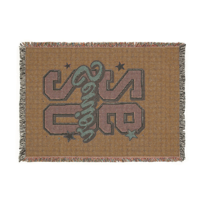 Sea Dragon Dreams 2026 senior woven cotton throw blanket with fringed edges and varsity style lettering