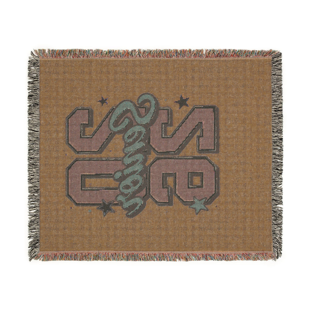 Sea Dragon Dreams 2026 senior woven cotton throw blanket with fringed edges and vintage-style graduation design.
