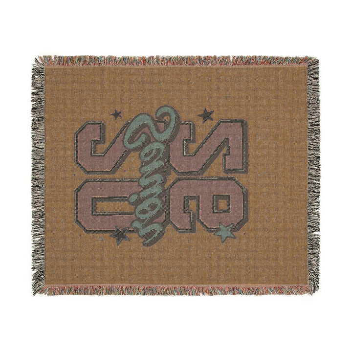 Sea Dragon Dreams 2026 senior woven cotton throw blanket with fringed edges and vintage-style graduation design.