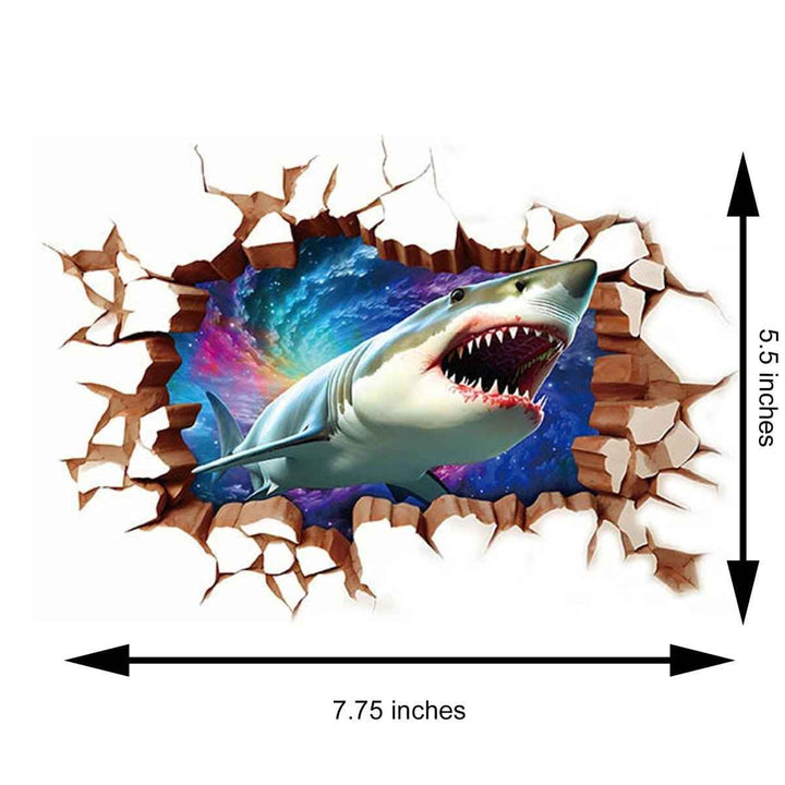 Sea Dragon Dreams 3D shark temporary tattoo featuring a realistic shark breaking through a cosmic space wall design.