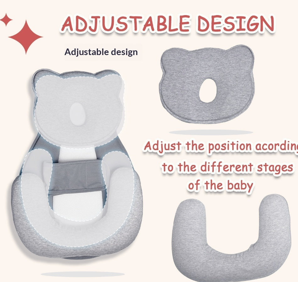 Sea Dragon Dreams adjustable grey bear-shaped baby feeding and nursing support pad with headrest