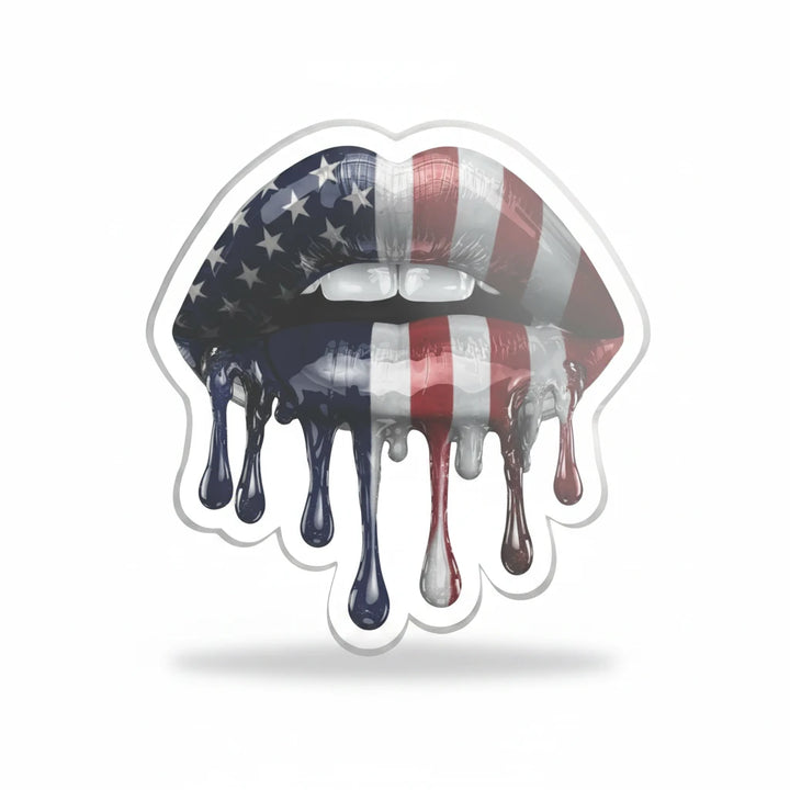 Sea Dragon Dreams American flag dripping lip acrylic statue with a glossy mirror finish and patriotic red white and blue