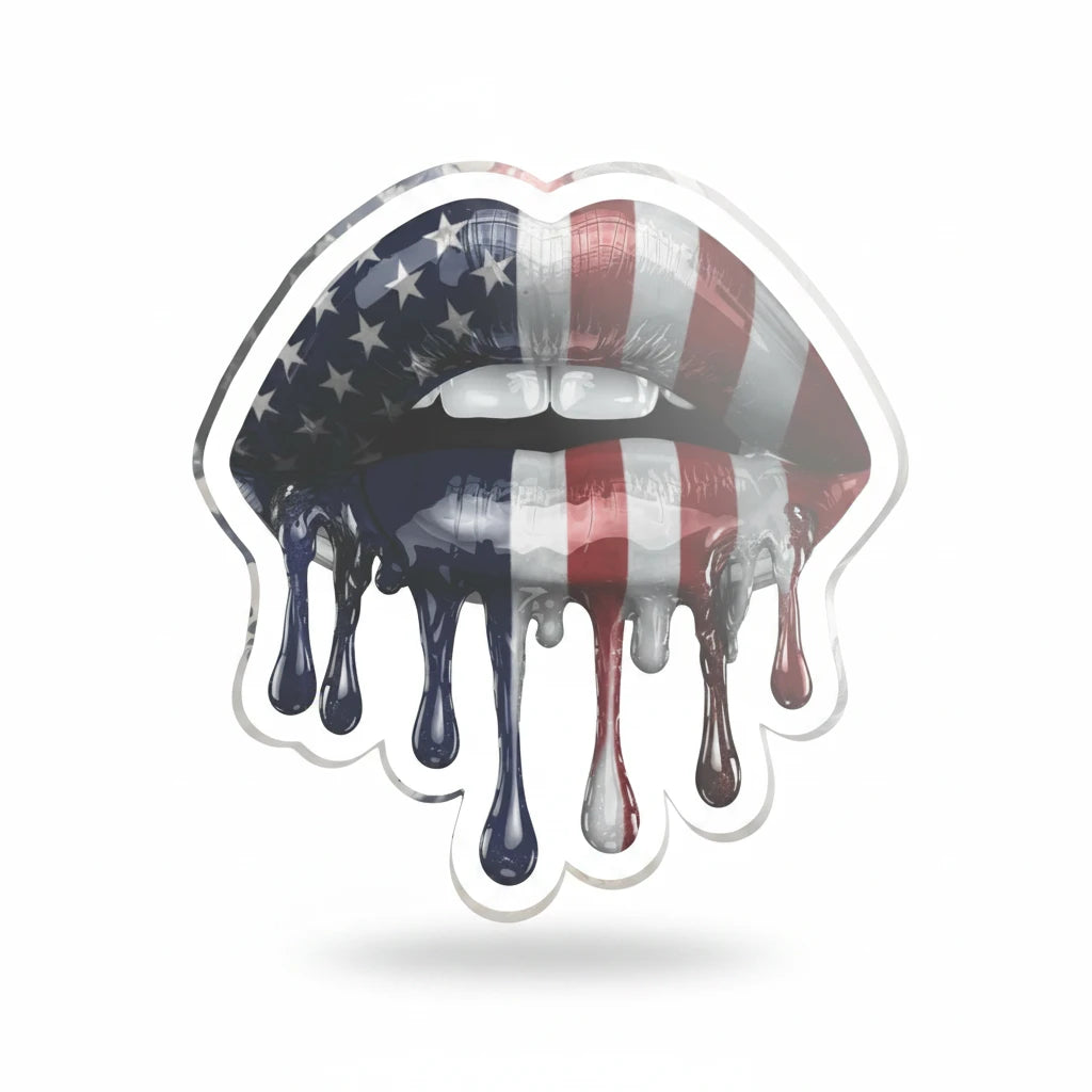 Sea Dragon Dreams acrylic statue featuring glossy lips with a dripping American flag design in red, white, and blue.