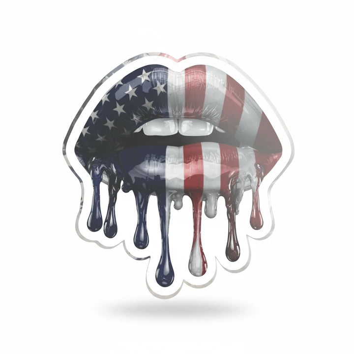 Sea Dragon Dreams acrylic statue featuring glossy lips with a dripping American flag design in red, white, and blue.