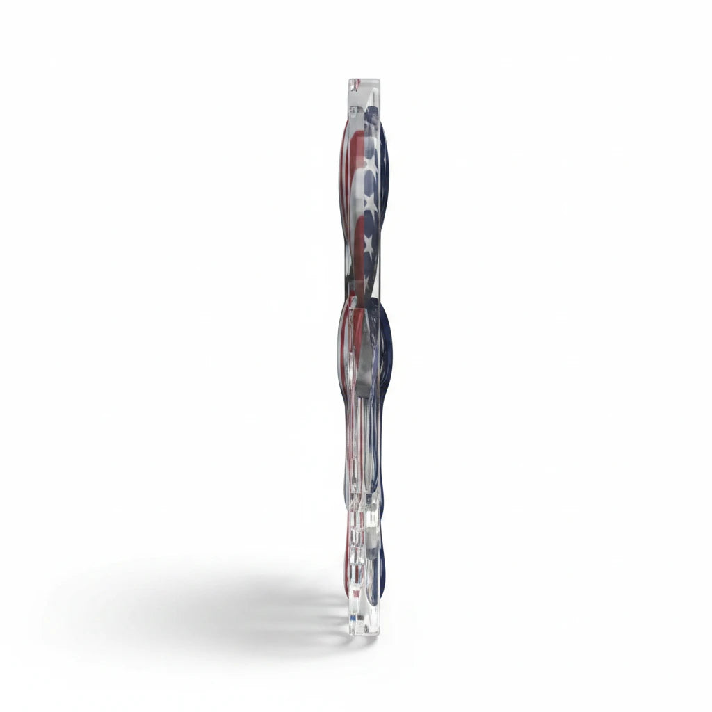 Sea Dragon Dreams American flag drip lip acrylic statue showing a side profile view of the glossy patriotic decor