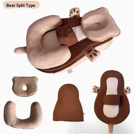 Sea Dragon Dreams bear-shaped inclined baby feeding pad with detachable support pillow and headrest in brown and beige