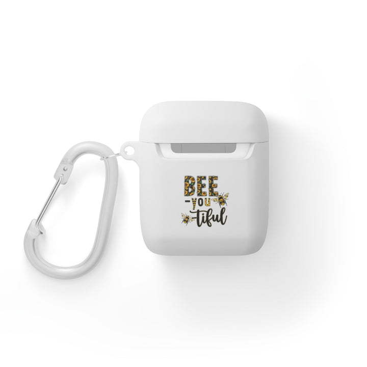 Sea Dragon Dreams Bee-You-Tiful floral AirPods case in white TPU with a bee graphic and matching white carabiner.