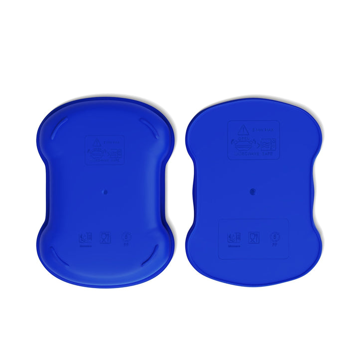 Sea Dragon Dreams blue BPA-free bento box lids showing microwave safe and material recycling symbols