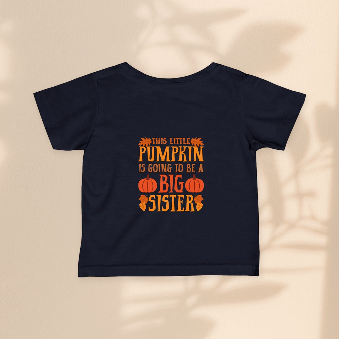 Sea Dragon Dreams infant fine jersey tee in black with Big Sister Pumpkin graphic print for fall announcements.