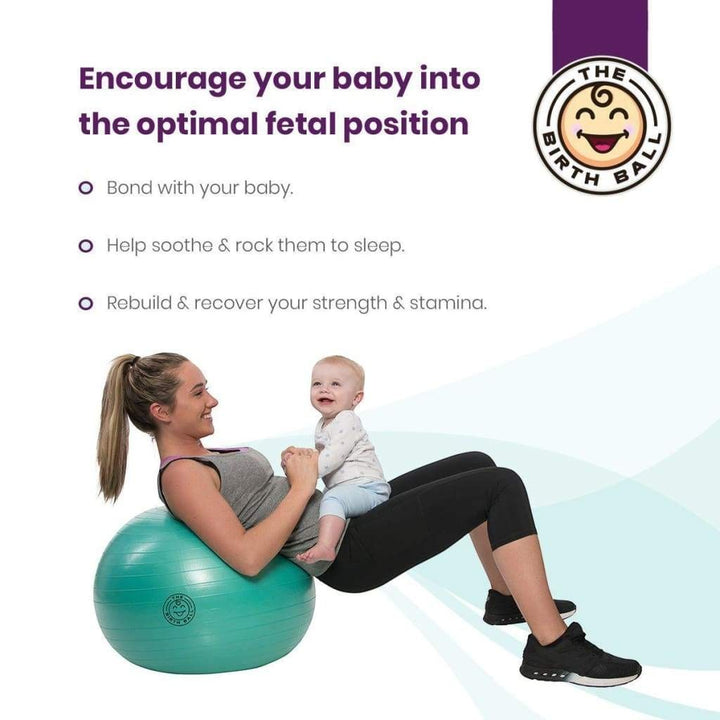 Sea Dragon Dreams Birth Ball used by a mother to bond and exercise with her baby for postpartum recovery