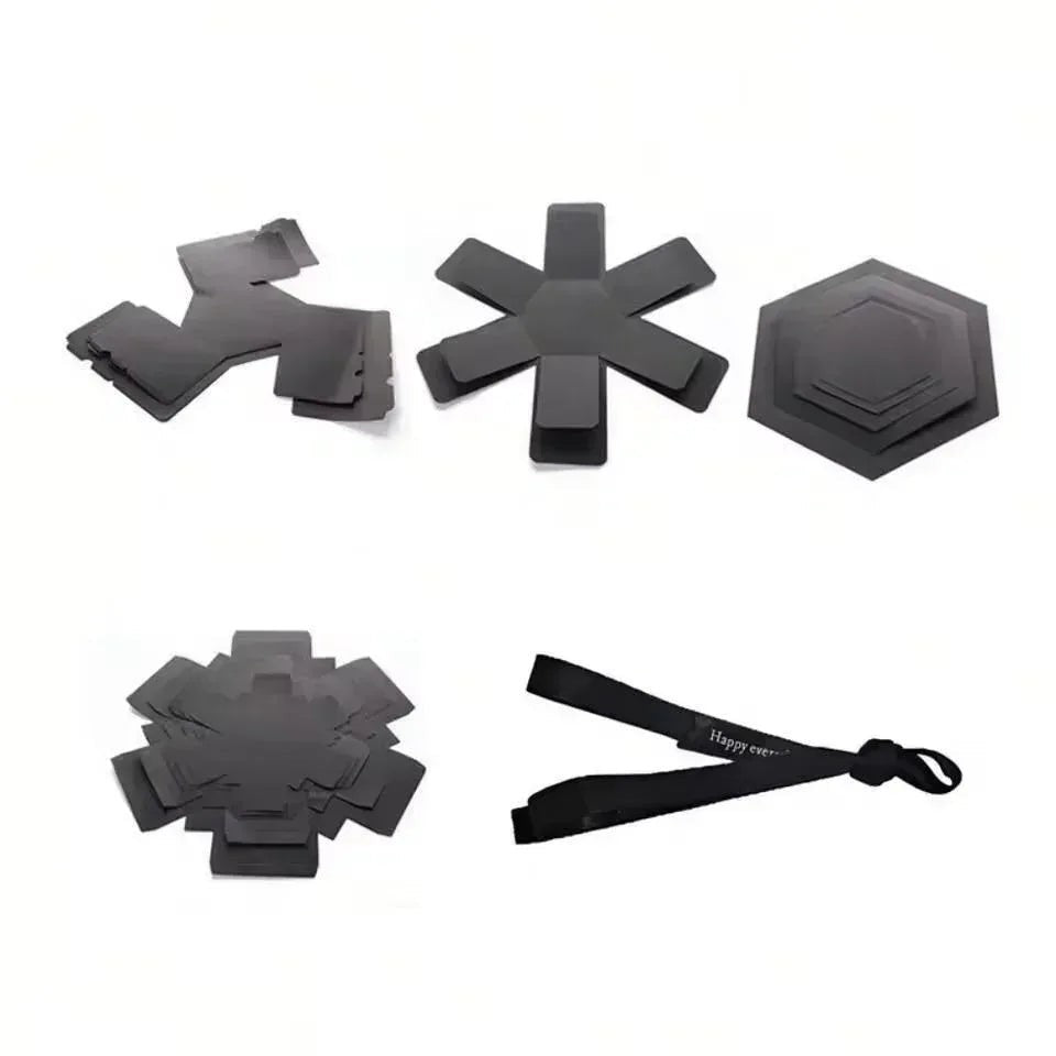 Sea Dragon Dreams black DIY explosion photo box scrapbook kit with hexagonal layers and ribbon for personalized gifts