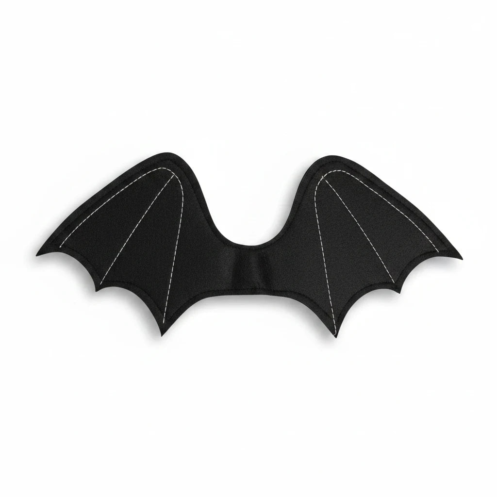 Sea Dragon Dreams black felt bat wings for children with white stitching detail, perfect for Halloween costumes.