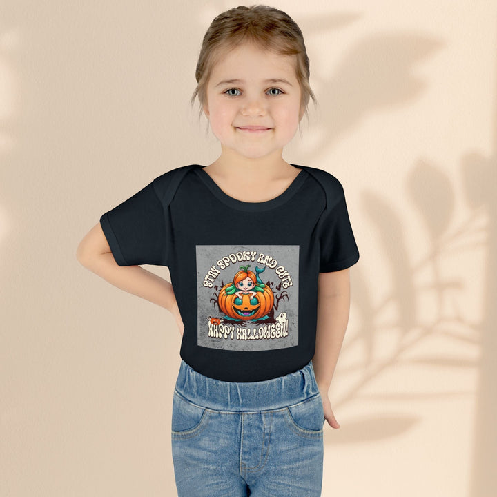 Sea Dragon Dreams infant black cotton bodysuit with Stay Spooky and Cute pumpkin Halloween graphic print