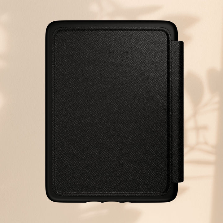 Sea Dragon Dreams black Saffiano leatherette Kindle case featuring a textured finish and magnetic closure.